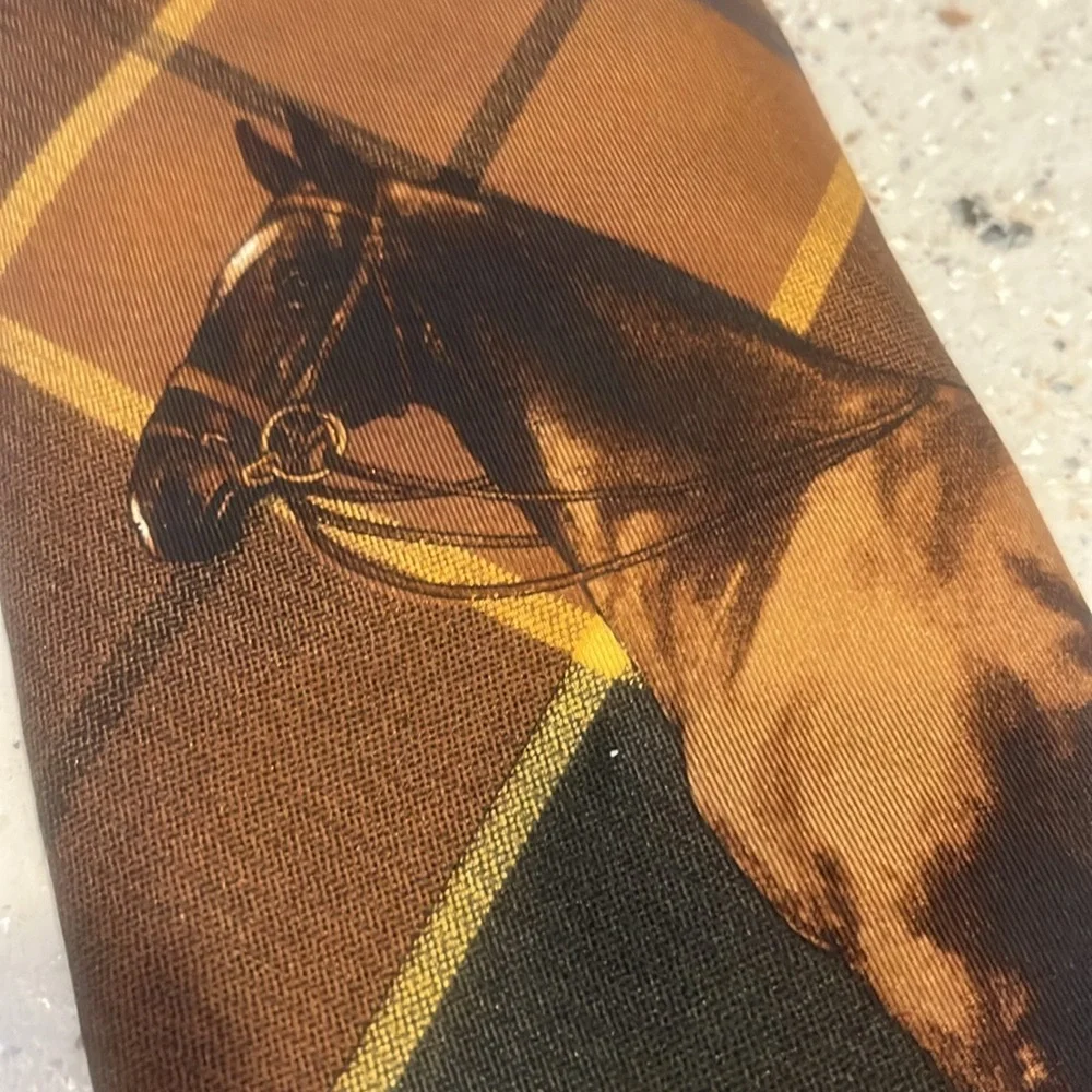 BILL BLASS HORSE PRINT PLAID SILK NECK TIE MULTICOLOR